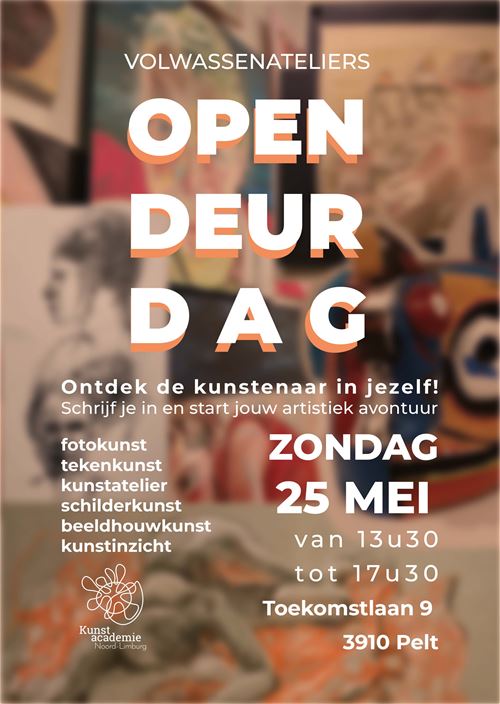 Iedereen welkom om een kijkje te komen nemen in onze ateliers voor volwassenen: tekenkunst, schilderkunst, beeldhouwkunst, fotokunst kunstatelier, modelatelier, projectatelier, kunstinzicht.