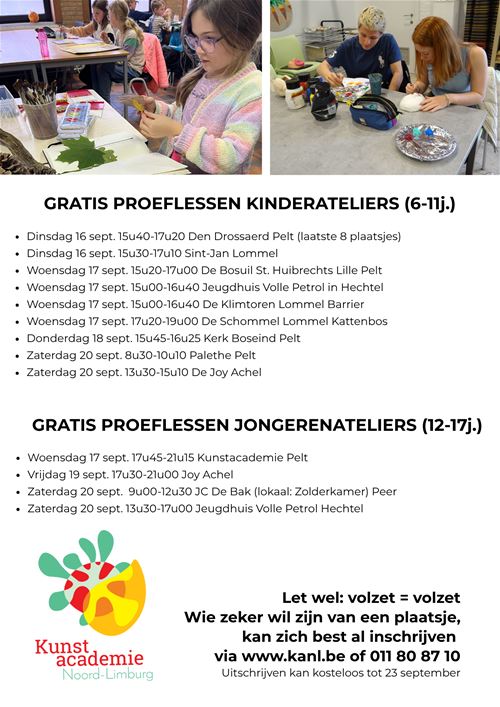 Proeflessen kinder- en jongerenateliers