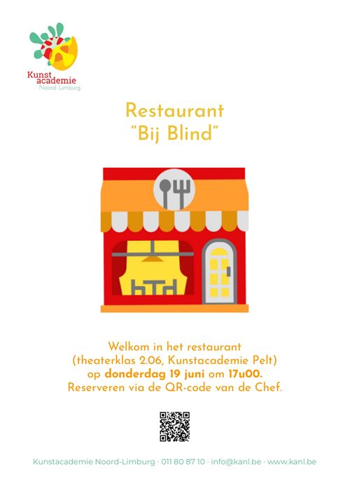 In een dorpje hier niet zo ver vandaan, wordt een nieuw restaurant geopend. Het beloofd een unieke beleving te zijn, een totaalconcept! Ben je benieuwd? Kom dan zeker kijken naar deze voorstelling, gebracht door de Kunstenmixers!
Reserveren via de link onderaan.