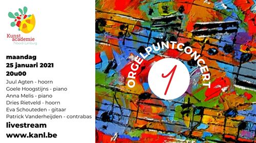 De leerlingen muziek, die dit schooljaar een opleiding muziek aan onze academie afronden, spelen een orgelpuntconcert. In de week van 25 januari vinden er maar liefst 11 van deze concerten plaats. Je kan deze volgen via livestream. De link zal op de dag van het concert onder dit kalenderitem te zien zijn.