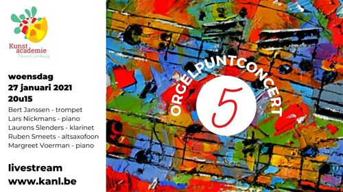 De leerlingen muziek, die dit schooljaar een opleiding muziek aan onze academie afronden, spelen een orgelpuntconcert. In de week van 25 januari vinden er maar liefst 11 van deze concerten plaats. Je kan deze volgen via livestream. De link zal op de dag van het concert onder dit kalenderitem te zien zijn.