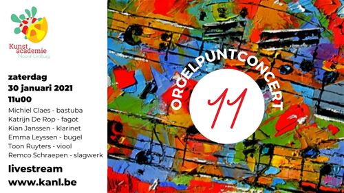 De leerlingen muziek, die dit schooljaar een opleiding muziek aan onze academie afronden, spelen een orgelpuntconcert. In de week van 25 januari vinden er maar liefst 11 van deze concerten plaats. Je kan deze volgen via livestream. De link zal op de dag van het concert onder dit kalenderitem te zien zijn.