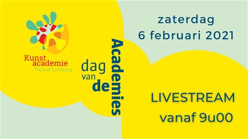 Het belooft een aparte 'Dag van de Academies' te worden. Traditioneel is dit een dag waarop de academie zoveel mogelijk mensen probeert te ontmoeten. Helaas is elkaar fysiek ontmoeten op dit moment niet aangewezen. Toch laat de Kunstacademie Noord-Limburg deze dag niet onopgemerkt voorbij gaan. De leerlingen beeldende kunst zullen in iedere aangesloten gemeente een installatie plaatsen en daarmee kunst naar jullie toebrengen. De leerlingen podiumkunsten zullen te zien zijn in een livestream. De link naar de livestream vind je onder dit kalenderitem.
